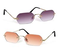 TOYANDONA 2 Stück Teiliges Vintage Randlose Polygonale Sonnenbrillen für Damen und Herren Leichte Rahmenlose Brillen mit Farbverlaufsgläsern Komfortables Design Modisches Accessoire für