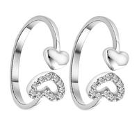 TOYANDONA 2 Stück Verstellbarer Damen Ringe mit Herzmotiv Offene Silberringe für Frauen Modische Fingerringe Verstellbar Glänzend Geschenk für Geburtstag und Jubiläum