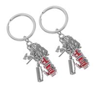 TOYANDONA Feuerwehr Schlüsselanhänger Satz mit Axt Helm Feuerlöscher Abzeichen Zinklegierung Rot Silber Robuste Schlüsselringe Feuerwehr Geburtstag Party Zubehör für Feuerwehrfans