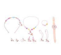TOYANDONA Mädchen Armbanduhr Einhorn Schmuck mit Silikon Quarzuhr Halskette Armband und Haaraccessoires in Rosa Leicht Genau für Alltag und Party