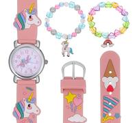 TOYANDONA Mädchen Armbanduhren Satz Einhorn Rosa, Quarzuhr mit 3 Teilen