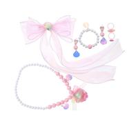 TOYANDONA Meerjungfrau Prinzessin Schmuck mit Schleifen Haarclips Muschel Halskette Perlen Armband Ohrclips und Ring Hautfreundlich Leicht Vielseitig für Geburtstag und Rollenspiele