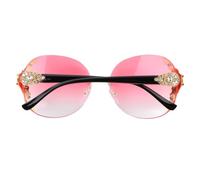 TOYANDONA Modische Damen Sonnenbrille mit Strasssteinen Randloses Design Gold rosa Farbverlauf Leichte Beach Eyewear Dekorative Partybrille für Stilbewusste Frauen