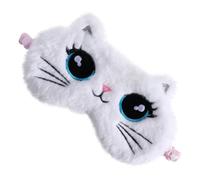 TOYANDONA Plüsch Katzen Augenmaske für Kinder Weiße Schlafbrille mit Bequemer Passform und Lichtblockierung zum Schlafen und Reisen im Zug