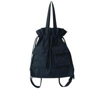 TOYANDONA Rucksack und Einfach zu Ziehen Schwarzer mit Kordelzug aus Baumwoll Canvas Großer Fassungsvermögen für Schüler und Reisen