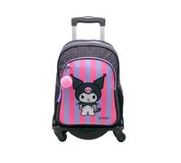 TOYBAGS Kuromi Schulrucksack mit Zwei Fächern, mit POM-POM-Zubehör, anpassbar, schwarzer Trolley mit seitlichem Schutz und Stopper vorne, 44 x 30 x 20 cm