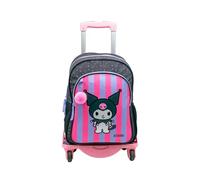 TOYBAGS Kuromi Schulrucksack mit Zwei Fächern, mit POM-POM-Zubehör, anpassbar, Trolley, seitlicher Schutz und Stopper vorne, 4 Lenkrollen, 44 x 30 x 20 cm