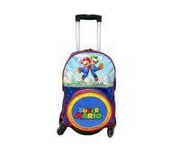 TOYBAGS Schulrucksack Super Mario - verstellbares Doppelfach + schwarzer Trolley mit seitlichem Schutz und Stopper vorne gegen Sturz, 4 Lenkrollen, 45 x 32 x 20 cm