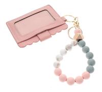 Toyvian Armband Kartenetui mit Schlüsselanhänger Holzperlen Design Kartenhalter Handgelenk Leder Portemonnaie Vielseitig für Schlüssel Ausweise Taschenanhänger