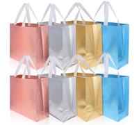 Toyvian Wiederverwendbare Glänzende Tragetaschen aus Aluminiumfolie 8 Stück Bunte Einkaufstaschen mit Griffen Faltbare Geburtstags Geschenktüten für Picknick und Alltag