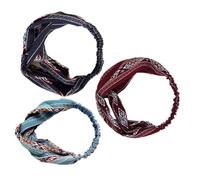 TOYZFRIENDY 3 Stück Elastische Boho Stirnbänder Damen Ethno Haarbänder in Blau Dunkelrot Weiche Sportliche Haaraccessoires für Alltag Party Yoga Spa
