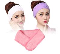 TOYZFRIENDY 3 Stück Elastisches Frottee Spa Gesichtsstirnband Für Damen Verstellbar Hautfreundlich Make up Und Gesichtsbehandlung Weiß Rosa Violett