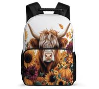 TPISLI Rucksack Highland Rind für Mädchen Jungen 8-12 Jahre Kinderrucksack Tier Kuh Klasse 3-5 Backpack, 1680D Gewebe Leicht Robust für Outdoor Alltag