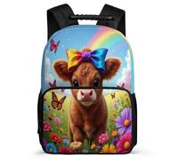 TPISLI Rucksack mit Highland Rind für Kinder Klasse 3-5 Rucksack mit Bull Motiv 7-12 Jahre Bookbag, Stabiler Griff Gepolsterter Rücken Bücher Hefte