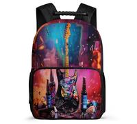 TPISLI Schulrucksack mit Gitarre Muster für Kinder Schüler 11 Jahre Schulrucksack Singer Music Lover Klasse 4-6 Backpack, Weiche Filzdetails Seitenfächer für Geburtstagsgeschenk