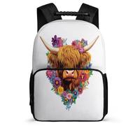 TPISLI Schultasche Highland Rind für Mädchen 6 Jahre Kinderrucksack Tier Kuh Klasse 3-5 Bookbag, Stabiler Griff Seitenfächer für Bücher Hefte