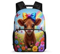 TPISLI Schultasche Highland Rind für Mädchen Jungen 6-10 Jahre Rucksack mit Tier Motiv Klasse 3-5 Backpack, Weiche Filzdetails 1680D Gewebe für Bücher Hefte
