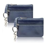 TPTGIAR 2 Stück Schlüsseltasche Leder, Schlüsseletui Leder Herren und Damen, Geldbörse mit Schlüsselring, Schlüsselanhänger Tasche, Hochwertig Schlüsselmäppchen mit 2 Fächer - Blau