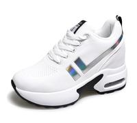 tqgold® Wedges Sneaker Damen mit Keilabsatz 8cm Turnschuhe Sportschuhe Plateau Schuhe Weiß Schwarz Grau weiß 39