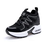 tqgold® Wedges Sneaker Damen mit Keilabsatz 8cm Turnschuhe Sportschuhe Plateau Schuhe Weiß Schwarz Grau Schwarz 41