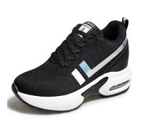 tqgold® Wedges Sneaker Damen mit Keilabsatz 8cm Turnschuhe Sportschuhe Plateau Schuhe Weiß Schwarz Grau Schwarz 35