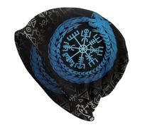 TQWSVUM Beanie-Mütze mit nordischem Vegvisir-Druck, für Herren und Damen, Wikinger-Kompass, Ouroboros, Piratenhut, doppellagige Motorhaubenmützen, blau, Einheitsgröße