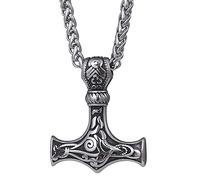 TQWSVUM Edelstahl Viking Thor's Hammer Mjolnir Anhänger Halskette Für Männer, Nordische Mythologie Skandinavischer Heidnischer Amulettschmuck, Vintage Religion Schutzzubehör