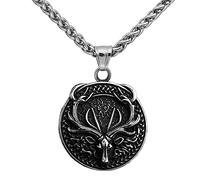 TQWSVUM Elch Hirsch Halskette Für Männer Frauen - Wikinger Keltischer Knoten Hirschkopf Anhänger Edelstahl Kette - Nordischer Pirat Hip Hop Vintage Tier Amulett Heidnischer Charme Schmuck