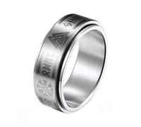 TQWSVUM Herren Edelstahl Wikinger Drehbarer Ring, Nordic Futhark Ehering Ring, Vintage Punk Celtic Pagan Amulett Daumenring Schmuck Größe 7-12 (SILVER, 11)