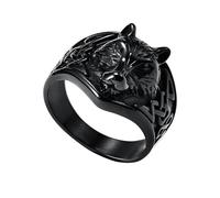 TQWSVUM Herren Edelstahl Wikinger Wolfskopf Ring - Nordischer Vintage Keltischer Wolfsknoten Ring - Odin Fenrir Tieramulett Heidnischer Anhänger Hip Hop Street Schmuck