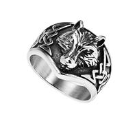TQWSVUM Herren Edelstahl Wikinger Wolfskopf Ring - Nordischer Vintage Keltischer Wolfsknoten Ring - Odin Fenrir Tieramulett Heidnischer Anhänger Hip Hop Street Schmuck