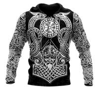 TQWSVUM Herren Nordische Mythologie Mjölnir 3D Druck Hoodie - Wikinger Keltischer Knoten Odin Rabe Grafik Harajuku Kordelzug Pullover - Pagan Neuheit Plus Size Große Taschen Sportbekleidung