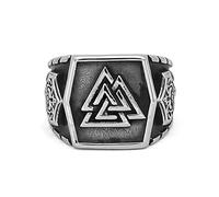 TQWSVUM Herren Valknut Thors Hammer Wikinger Ring - Nordischer Pirat Keltischer Knoten Mjolnir Edelstahl Ring - Handgemachter Vintage Hip Hop Odins Dreieck Symbol Amulett Ring Charm Schmuck(10)