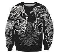 TQWSVUM Herren Viking Celtic Dragon Tattoos Hoodies Pullover, Nordische Mythologie Print Full Zip Kapuzenpulli, Harajuku Langarm Kordelzug Kapuzen Streetwear