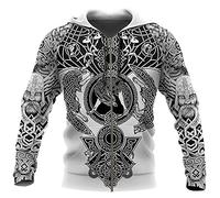TQWSVUM Herren Viking Celtic Wolf Tattoos Full Zip Kordelzug Pullover, Nordische Mythologie Grafik Hoodie Sweatshirt, Unisex Mode Mittelalter Pagan Langarmshirts