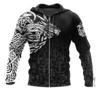 TQWSVUM Herren Wikinger Keltischer Knoten Drache 3D Allover Bedruckter Hoodie - Nordische Mythologie Kordelzug Pullover Streetwear - Mode Große Taschen Langarm Casual Reißverschluss Jacke