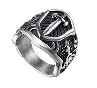 TQWSVUM Herren Wikinger Schild Schwert Edelstahl Ring, Nordischer vintage Rüstung Ritter Mittelalterlicher Siegelring, Vintage Amulett Religion Schutz Heidnischen Schmuck Geschenk(11)