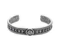 TQWSVUM Herren Wikinger Valknut Rune Offenes Armband - Nordische Futhark Runen Odin Dreiecks Symbol Edelstahl Armreif - Handgefertigter Vintage Gothik Street Talisman Heidnischer Schmuck