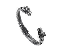 TQWSVUM Herren Wikinger Wolf Doppelkopf Armreif - Nordischer Odin Fenrir Edelstahl Offenes Manschettenarmband - Handgefertigte Mittelalterliche Keltischer Knoten Tieramulett Heidnischer Schmuck