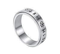 TQWSVUM Männer Frauen Viking Compass Spinner Ring - Nordic Vegvisir Edelstahl Drehbarer Ring - Handgefertigter 6 Mm Elder Futhark Promise Ring Schmuck(Silver,06)