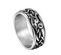 TQWSVUM Männer Frauen Wikinger Keltischer Drache Ehering Ring- Nordische Mythologie Schlange Edelstahl Fingerring - Irischer Knoten Religionsschutz Isländischer Amulett Schmuck(Silver_09)