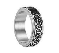 TQWSVUM Männer Frauen Wikinger Keltischer Knoten Spinner Band Ring - Nordischer Triquetra Knoten Edelstahl Drehbarer Ring - Handgefertigter 8 mm Irischer Knoten Versprechen Ring Schmuck(Silver,12)