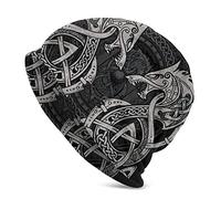 TQWSVUM Männer Frauen Wikinger Mütze Hut Cap, Nordische Mythos Gedruckt Doppelschicht Custom Gewaschener Hut, Winter Warme Mütze Radfahren Casual Schutz Totenkopf Hüte