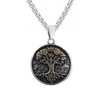 TQWSVUM Männer Vintage Wikinger Baum des Lebens Anhänger Halskette - Nordic Edelstahl Yggdrasil Amulett Anhänger - Unisex Keltischer Knoten Welt Baum Punk Rock Charme Schmuck Geschenk(Gold)