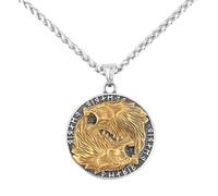 TQWSVUM Männer Wikinger Doppel Wolfskopf Anhänger Halskette - Nordische Runen Odin Wolf Edelstahl Kette - Handgemachtes Metall Poliert Vintage Geri Und Freki Tier Amulett Schmuck(Gold)