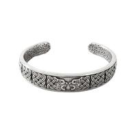 TQWSVUM Männer Wikinger Keltischer Knoten Wolf Offenes Armreif - Nordischer Edelstahl Irischer Knoten Fenrir Kopf Manschettenarmband - Handgefertigtes Vintage Odin Tieramulett Armband Schmuck