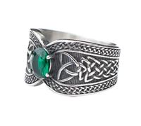 TQWSVUM Männer Wikinger Keltischer Knotenring Mit Grünem Zirkon - Nordische Dreifaltigkeit Irischer Knoten Edelstahl Amulett Ring - Handgefertigter Street Charme Vintage Paar Schmuck