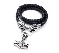 TQWSVUM Nordic Odin Thor's Hammer Mjolnir Amulett Anhänger Viking Halskette Für Männer,Edelstahl Schlangenkopf Leder Geflochtene Kette,keltischer Knoten Unisex Skandinavischer Schmuck