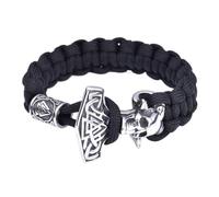 TQWSVUM Nordic Viking Thor's Hammer Armband Für Herren - Handgefertigtes Edelstahl Odin Crow Mjolnir Paracord Armband -Mittelalter Amulett Geflochtene Perlen Armband Tierschmuck(Skull_19CM)