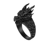 TQWSVUM Nordische Ringe Aus Edelstahl Mit Drachen Für Männer Und Frauen - Wikinger Vintage Drachenkopf Tier Fingerring - Rapper Biker Street Rock Punk Mode Party Schmuck Streetwear Accessoires